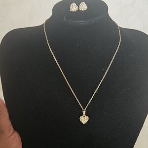 Monet Stamped Necklace & Earrings  With Crystal Rhinestones Gold Plated